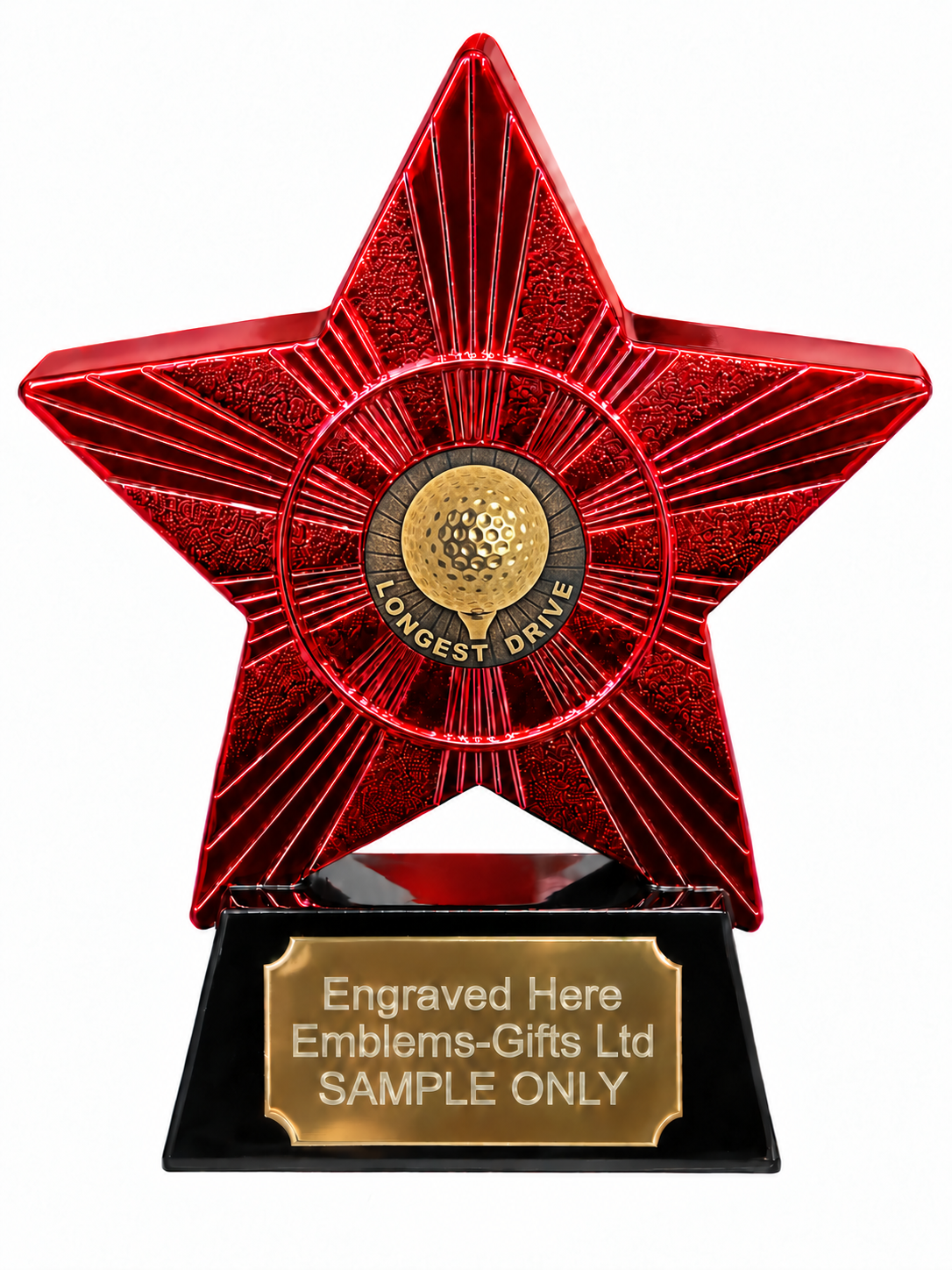 Red Superstar Golf Longest Drive Bronze Resin Trophy 140 x 125mm (A3)