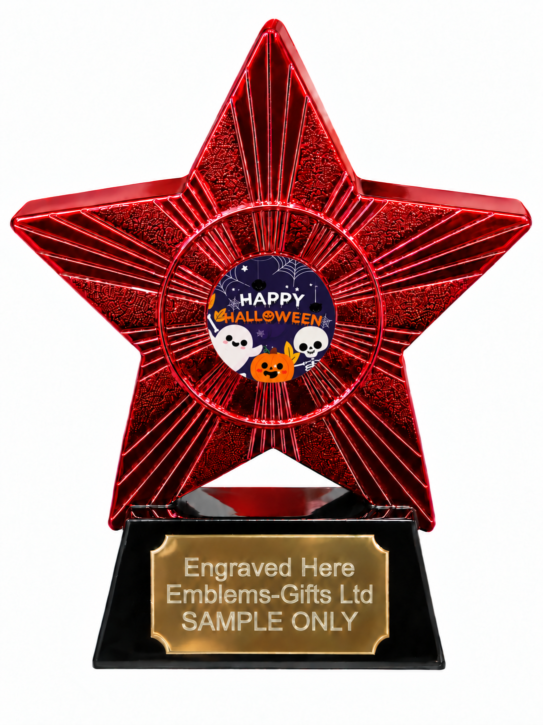 Red Superstar Happy Halloween Ghost Pumpkin and Skeleton Resin Trophy 140 x 125mm (A3)