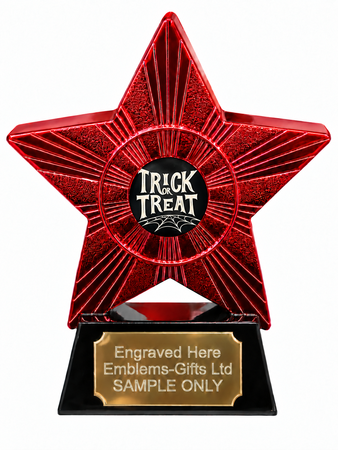 Red Superstar Trick or Treat Spider Web Resin Trophy 140 x 125mm (A3)
