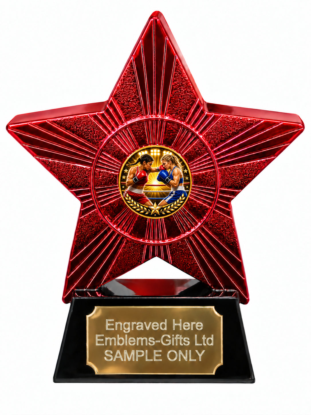 Red Superstar Female Boxing Bout Resin Trophy 140 x 125mm (A31)
