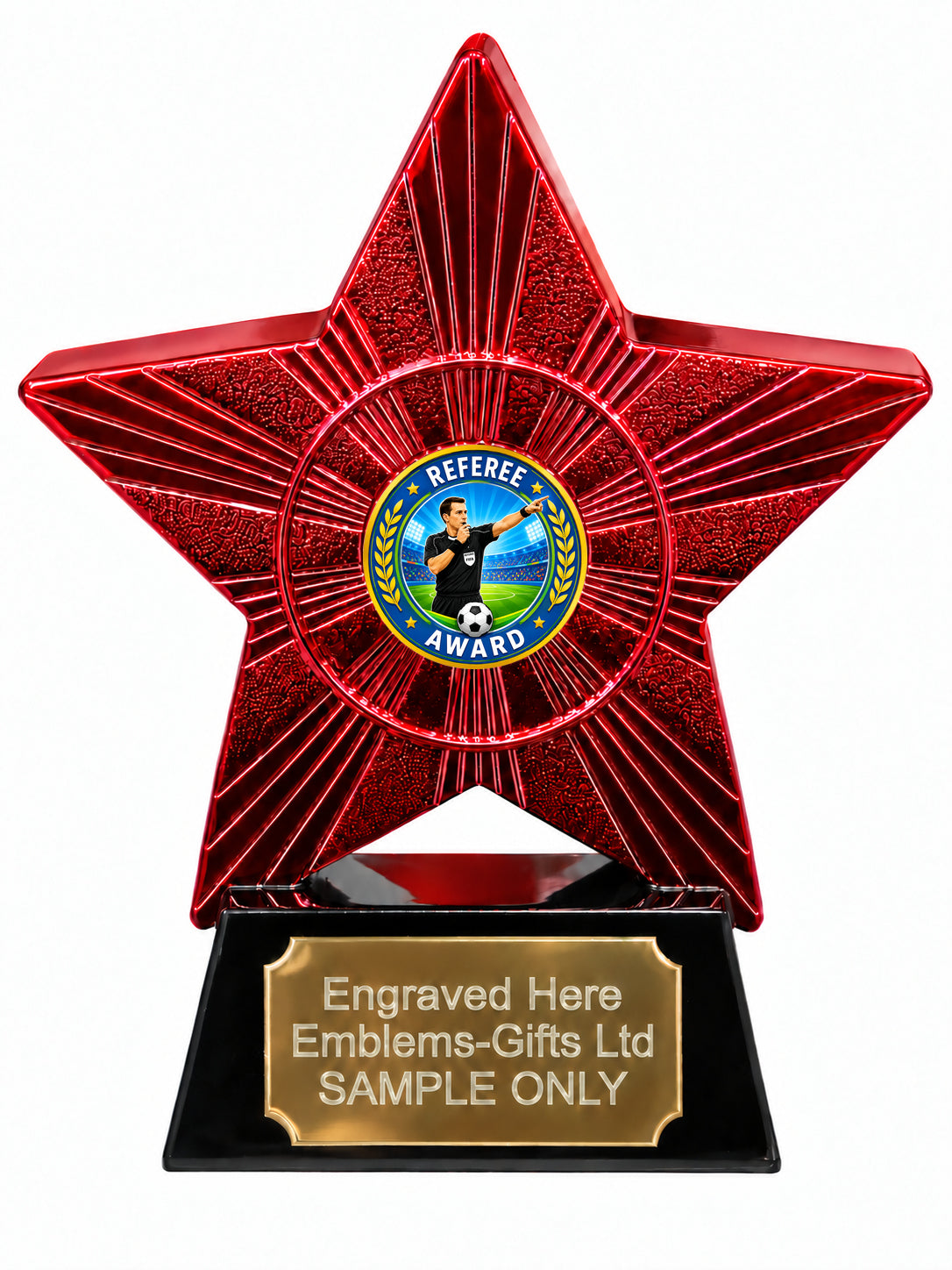 Red Superstar Football Referee Award Resin Trophy 140 x 125mm (A31)