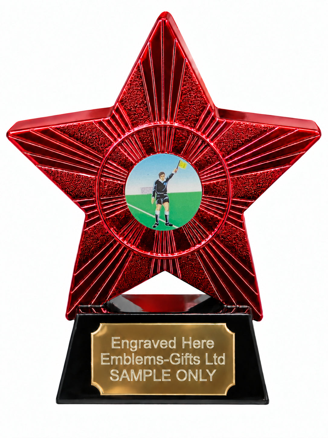 Red Superstar Football Referee Yellow Card Resin Trophy 140 x 125mm (A31)