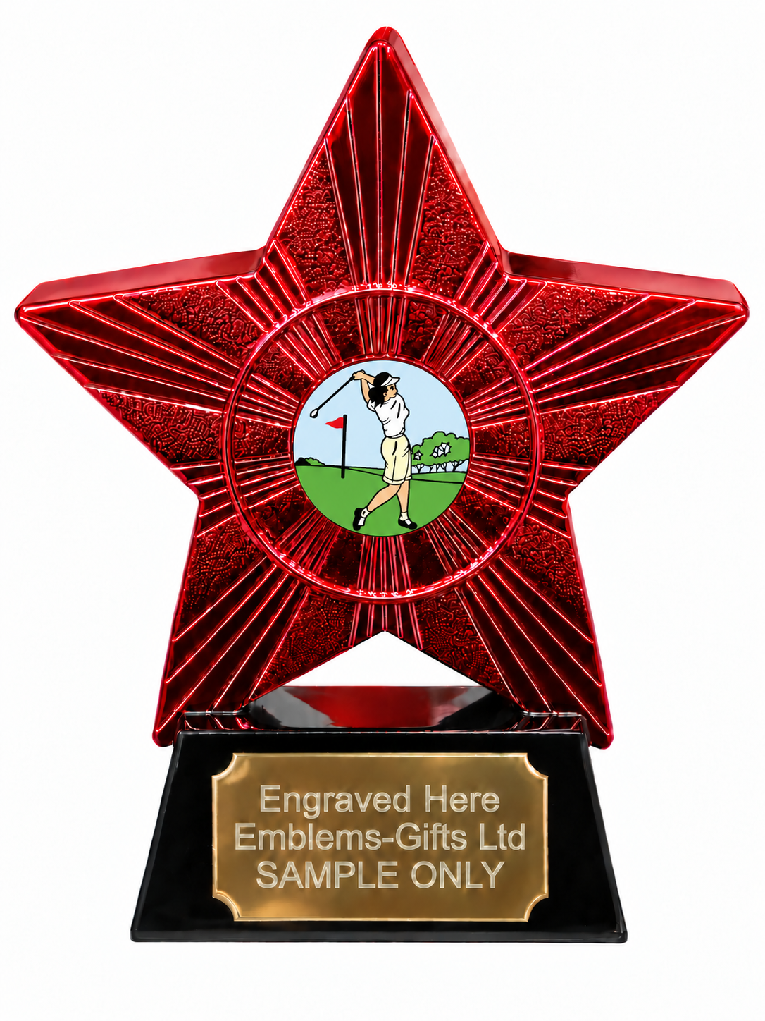 Red Superstar Female Golfer Resin Trophy 140 x 125mm (A4)