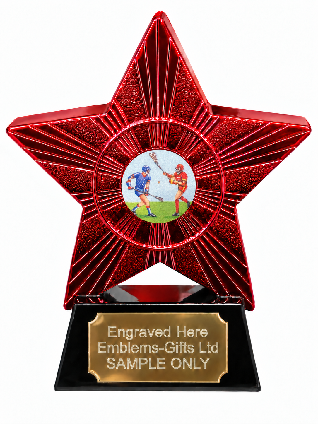 Red Superstar Lacrosse Players Resin Trophy 140 x 125mm (A4)