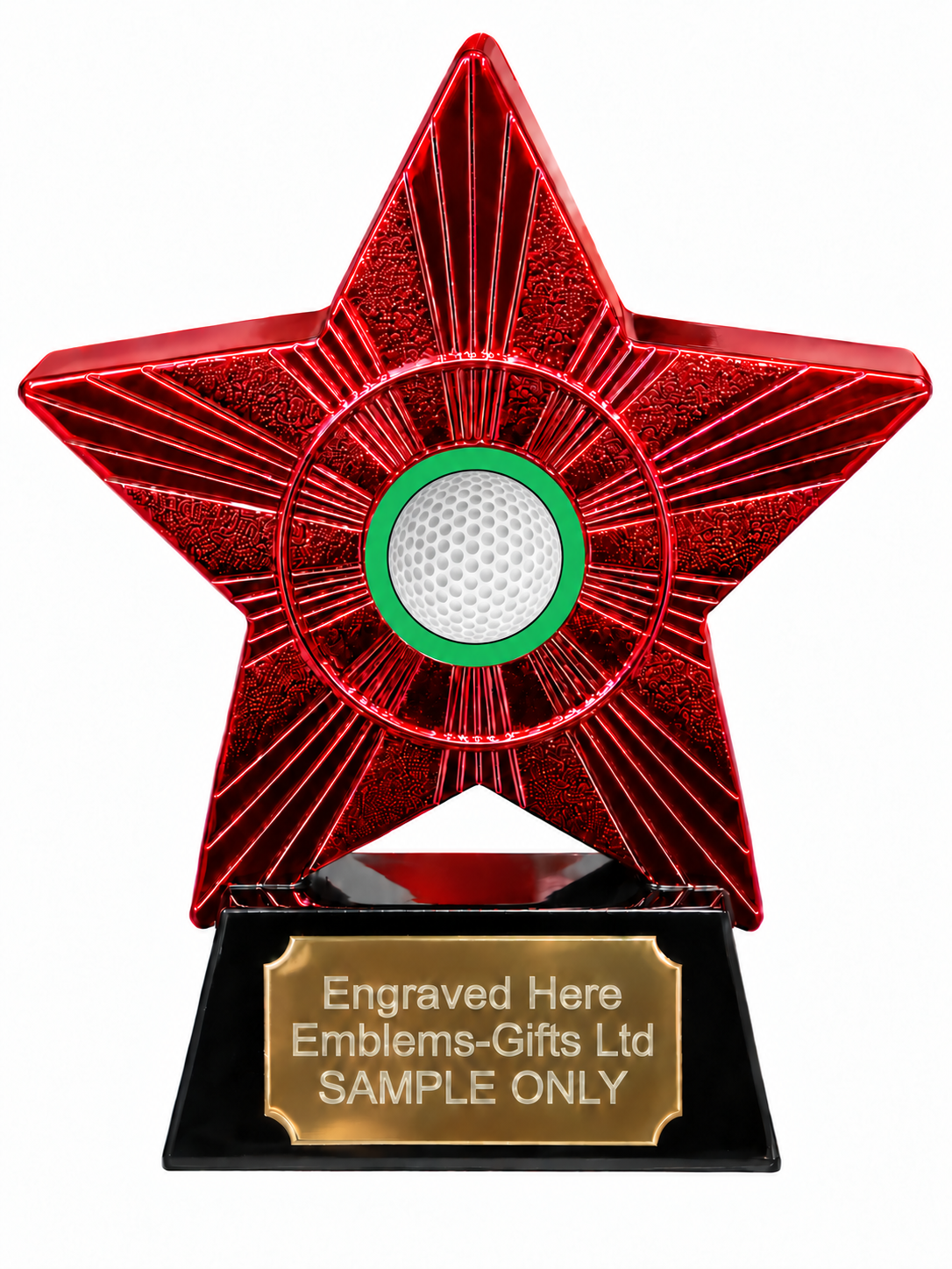 Red Superstar Golf Ball Green Background Resin Trophy 140 x 125mm (A4)