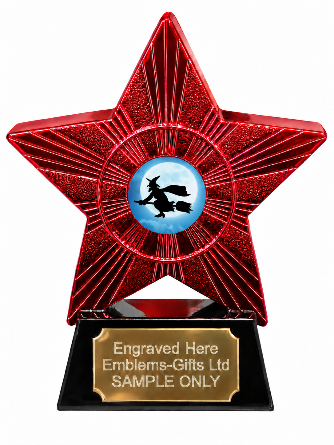 Red Superstar Witch Flying Across Moon Resin Trophy 140 x 125mm (A5)