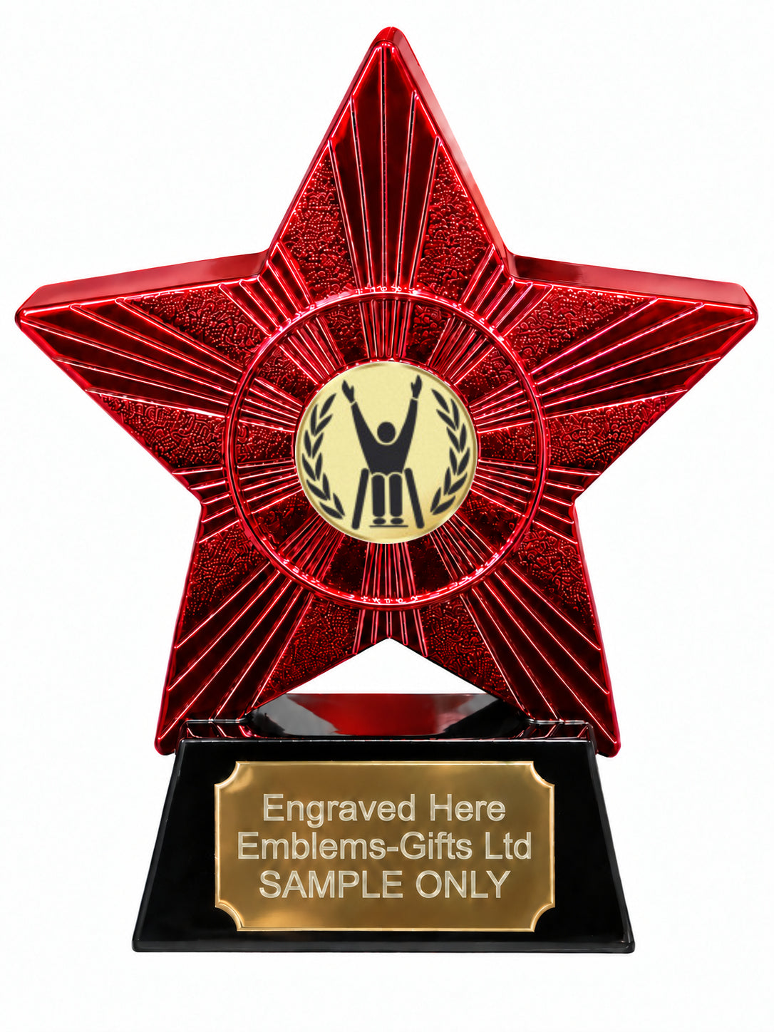 Red Superstar Wheelchair Achievement trophy with original centre design in the small inner circle