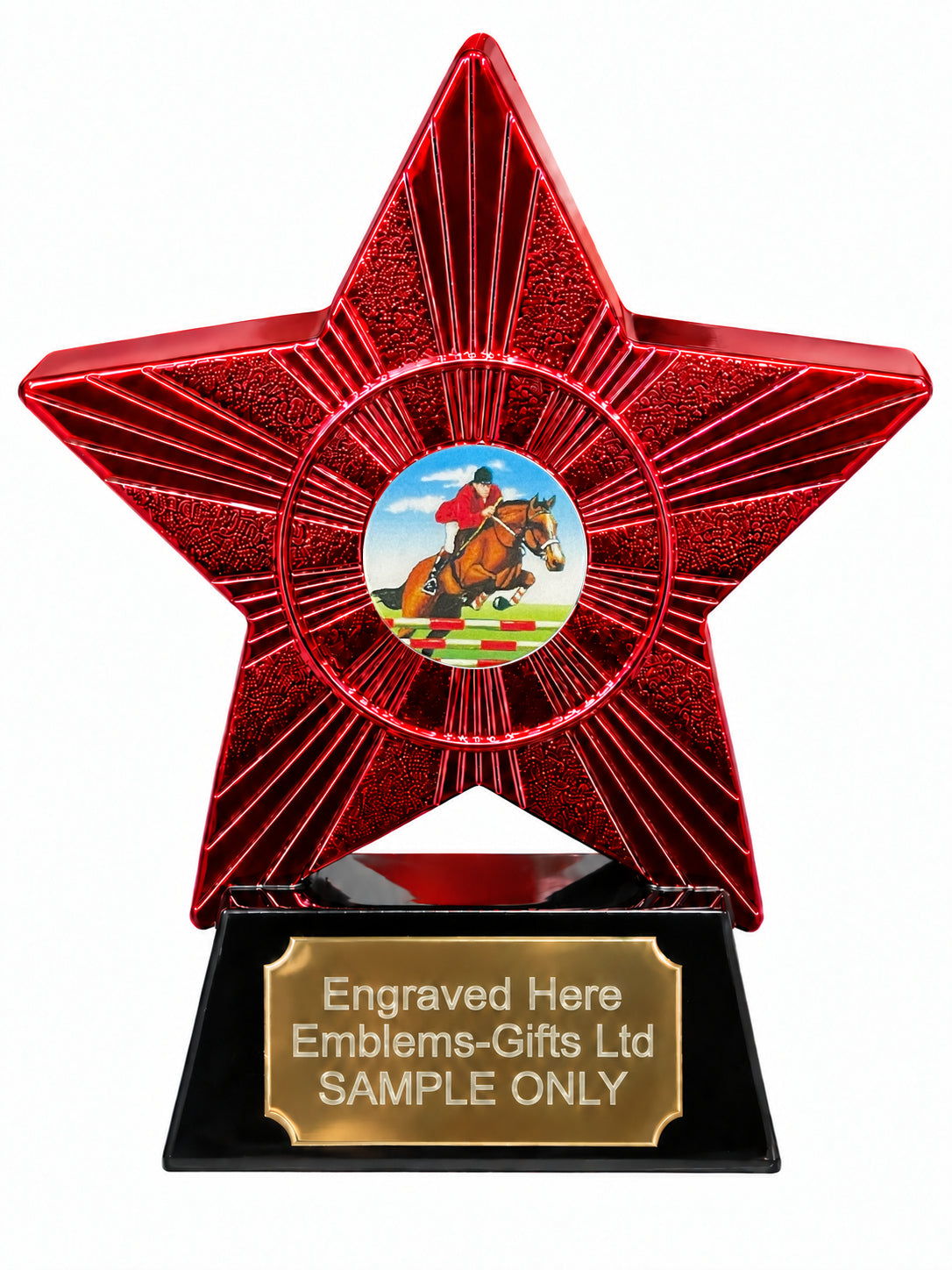 Red Superstar Show Jumping Resin Trophy 140 x 125mm (A6)