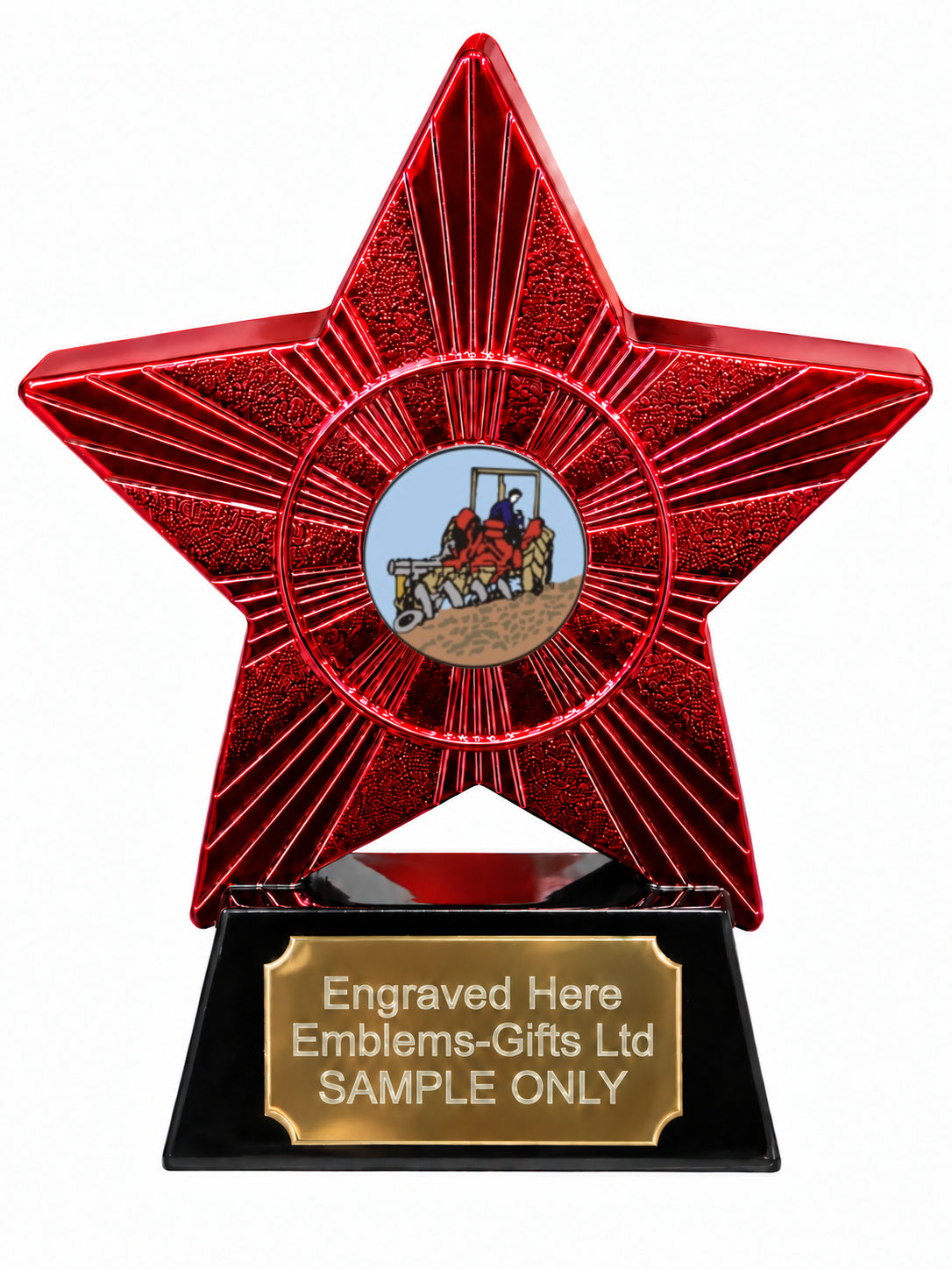 Red Superstar Tractor Ploughing Resin Trophy 140 x 125mm (A7)