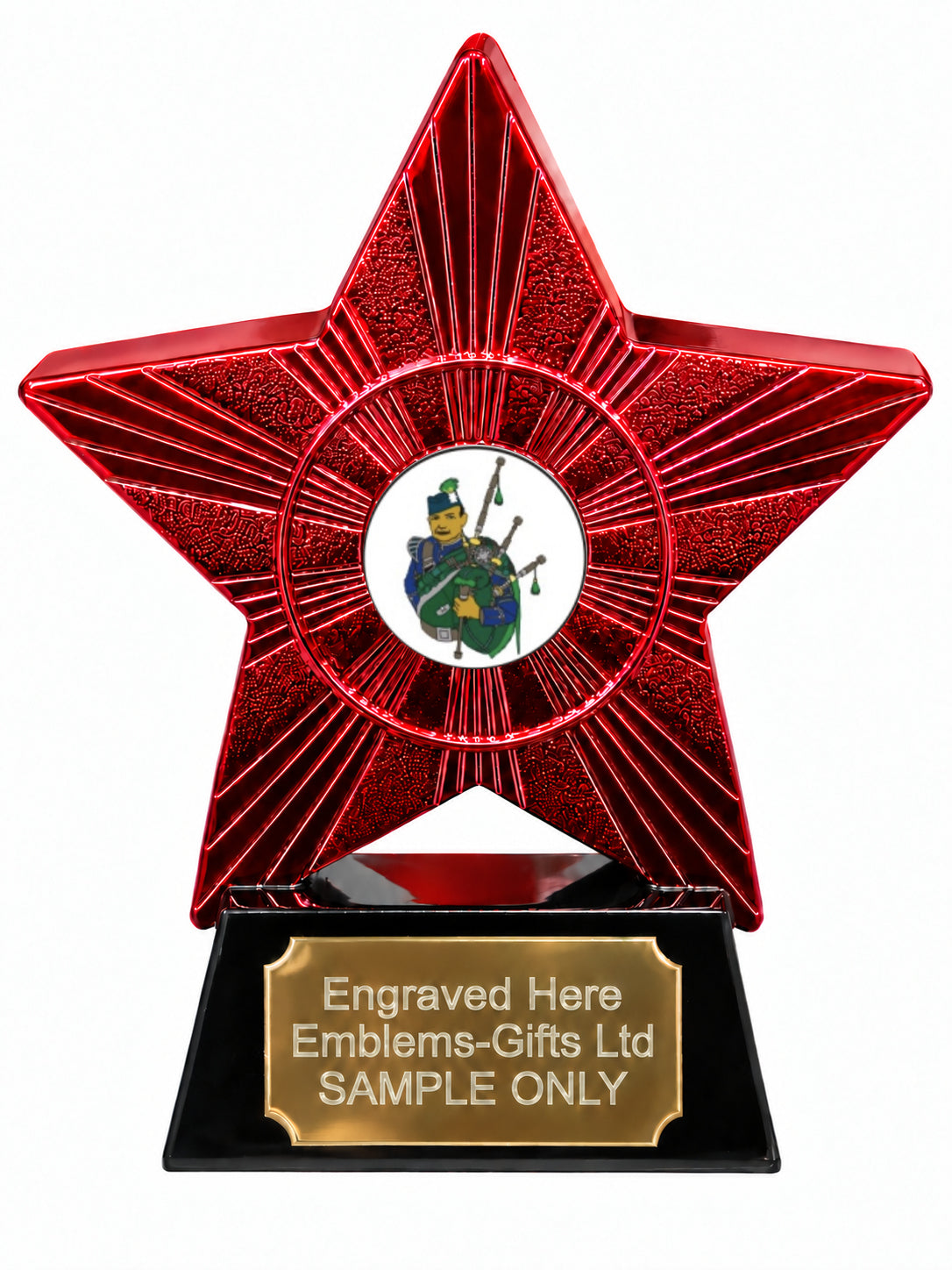 Red Superstar Bagpiper Resin Trophy 140 x 125mm (A8)