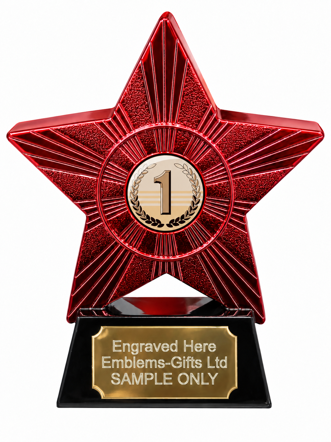 Red Superstar 1st Place Classic Resin Trophy 140 x 125mm (A1) with 1st Place Classic centre and sample engraving