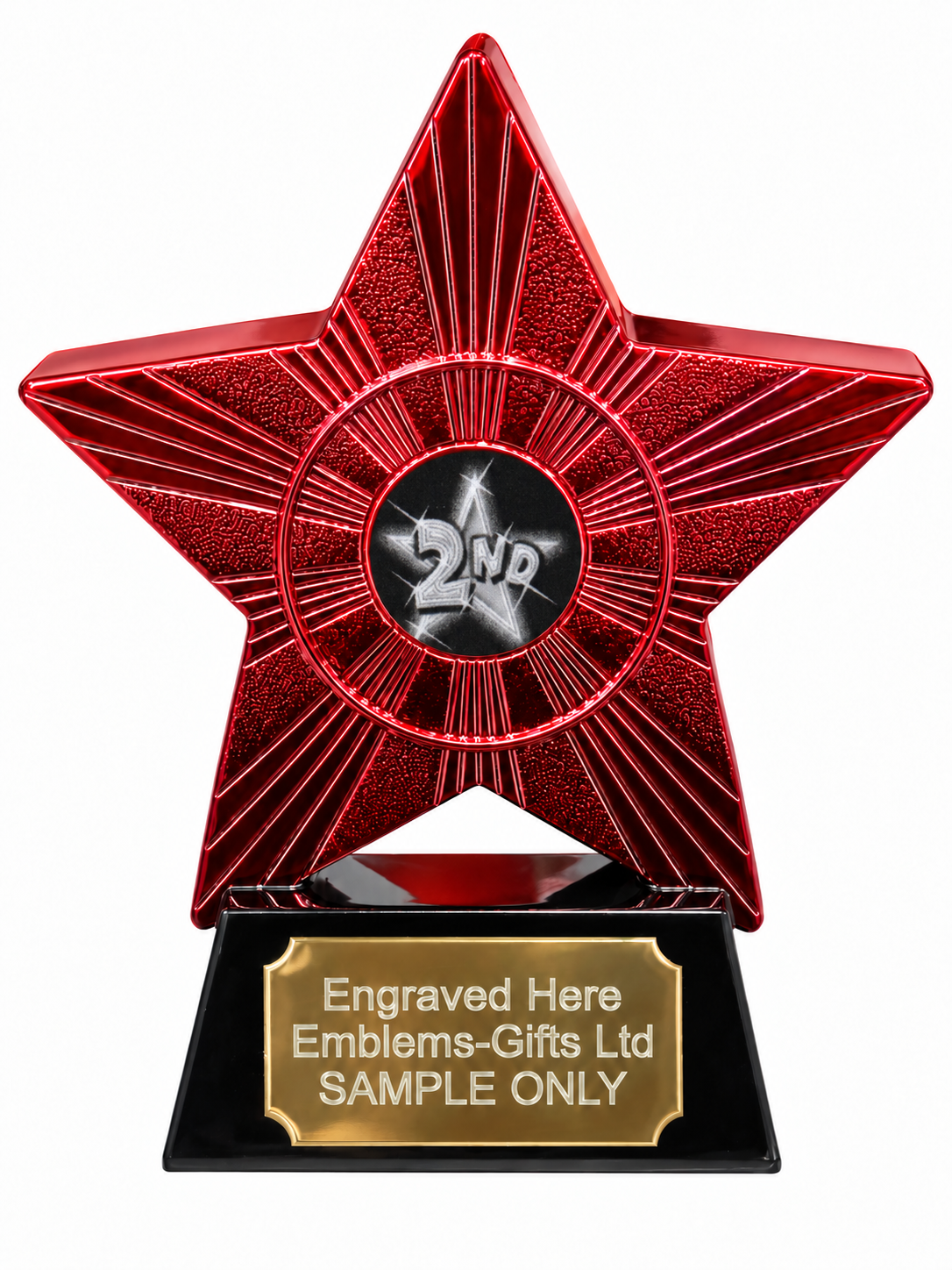 Red Superstar 2nd Place Star Resin Trophy 140 x 125mm (A1) with 2nd Place Star centre and sample engraving