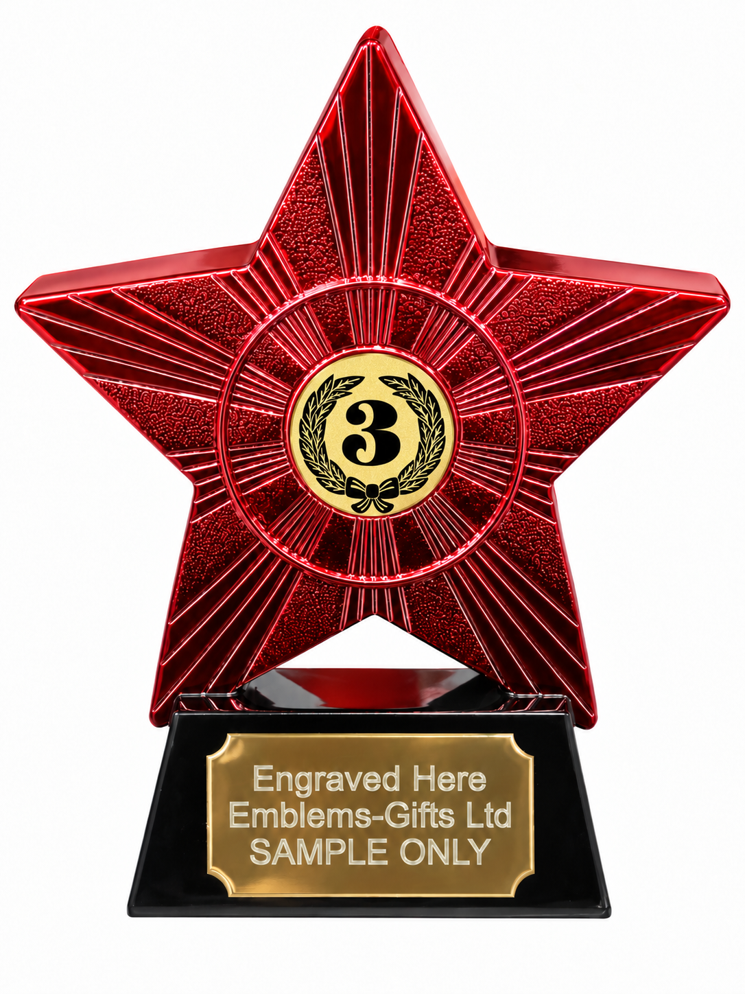Red Superstar 3rd Place Laurel Resin Trophy 140 x 125mm (A1) with 3rd Place Laurel centre and sample engraving
