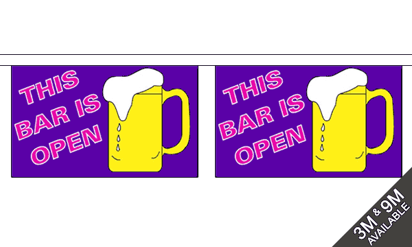 This Bar Is Open Horizontal 3 metre bunting, 10 flags - Flagmania