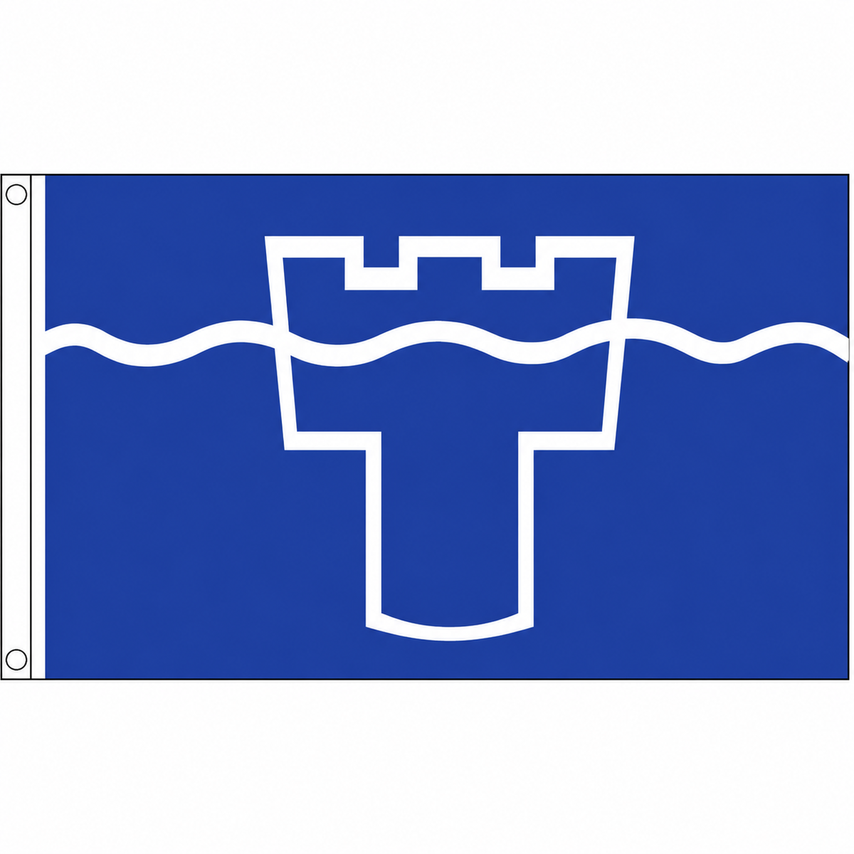 Tyne and Wear county flag with white tower outline and wavy stripe on blue, 5ft x 3ft