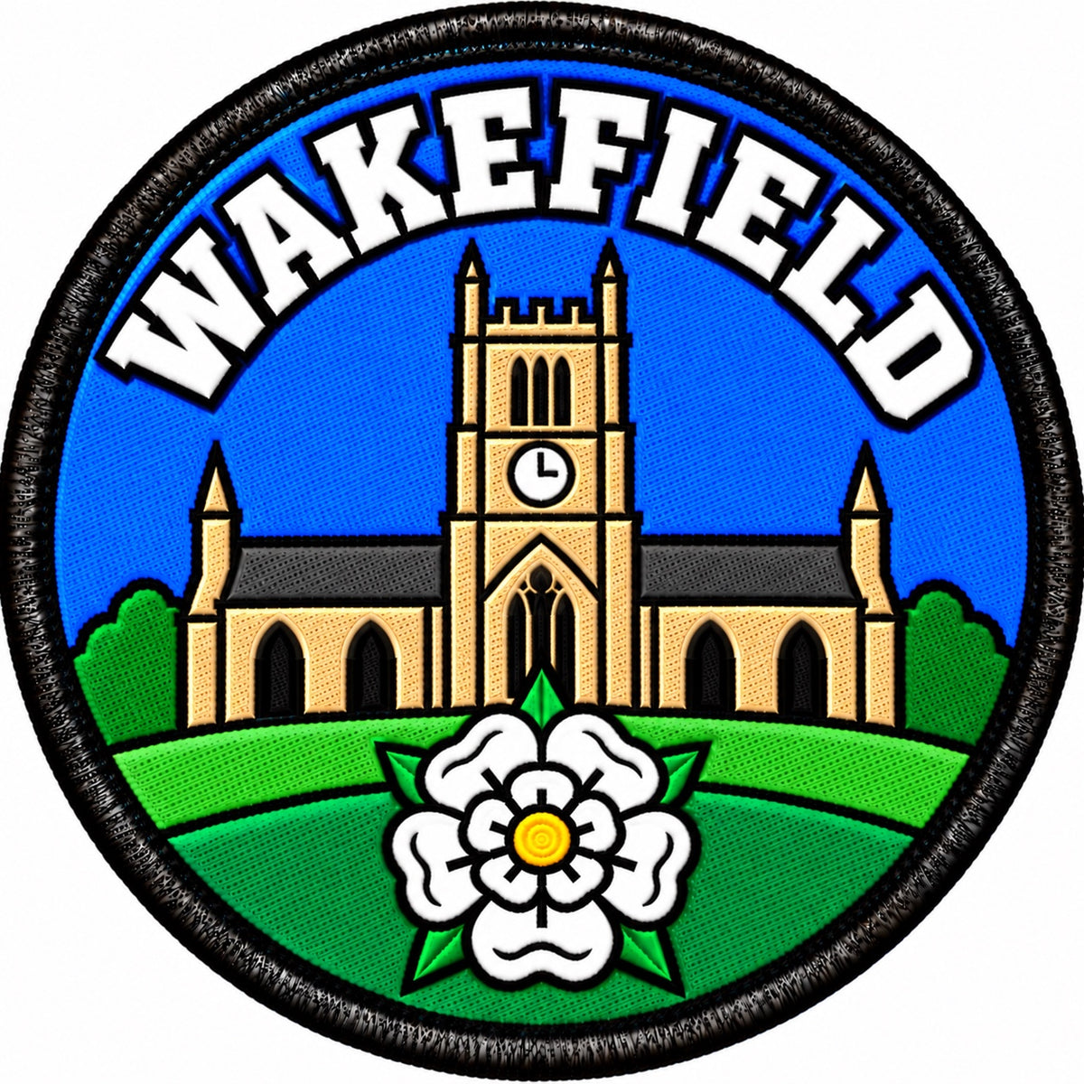 Wakefield Yorkshire Clock Tower White Rose 80mm Embroidered Patch