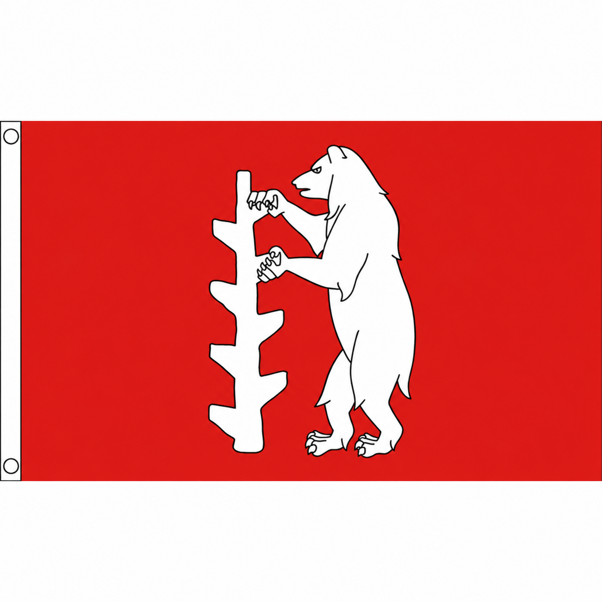 Warwickshire new county flag with white bear and ragged staff on red, 5ft x 3ft