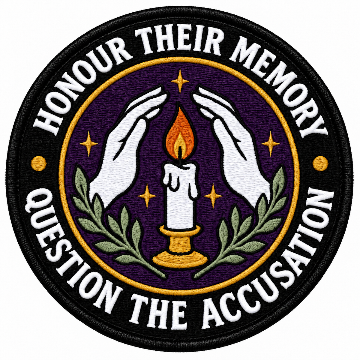 Honour Their Memory 80mm circular embroidered patch with white lettering
