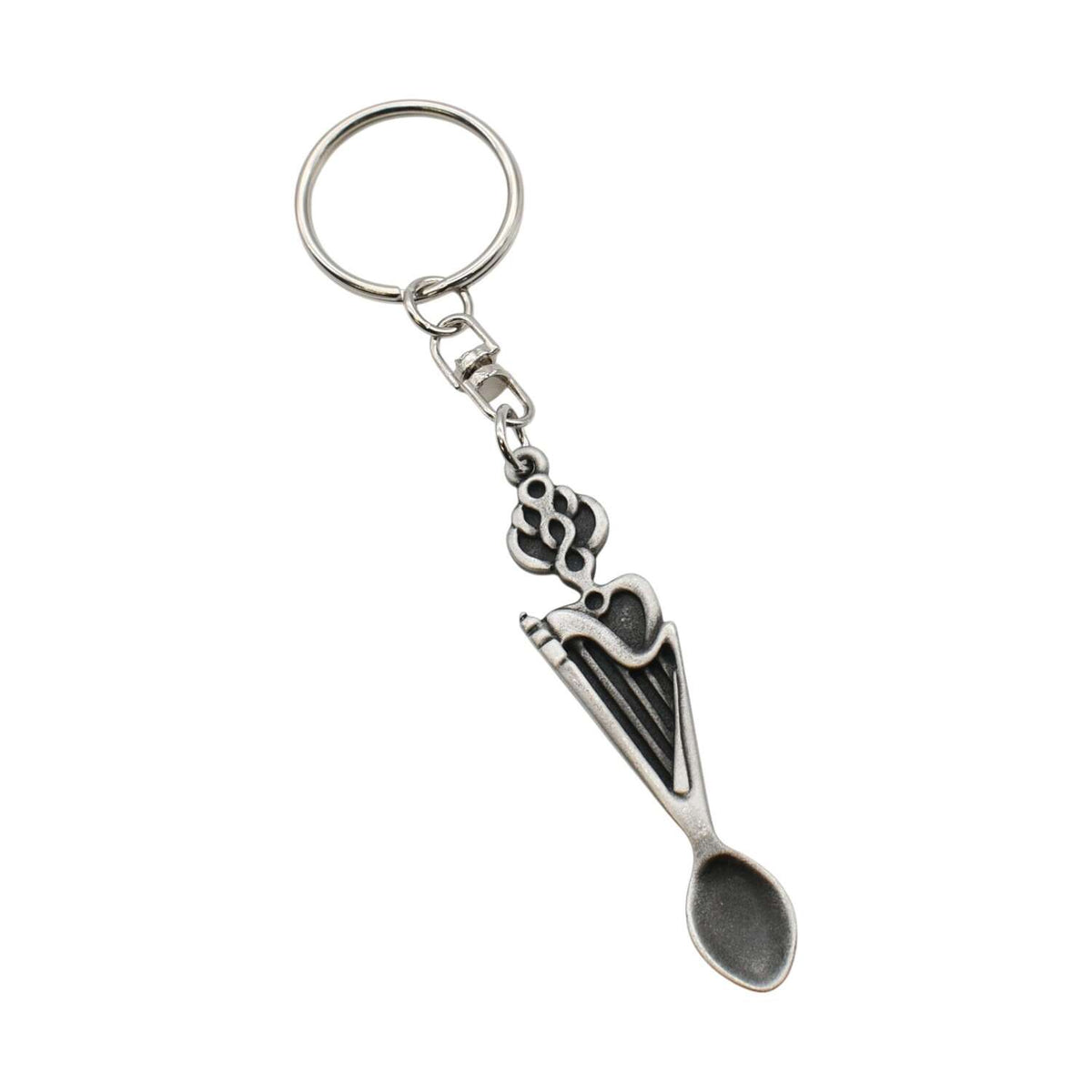 Harp and entwined heart Welsh lovespoon pewter keyring