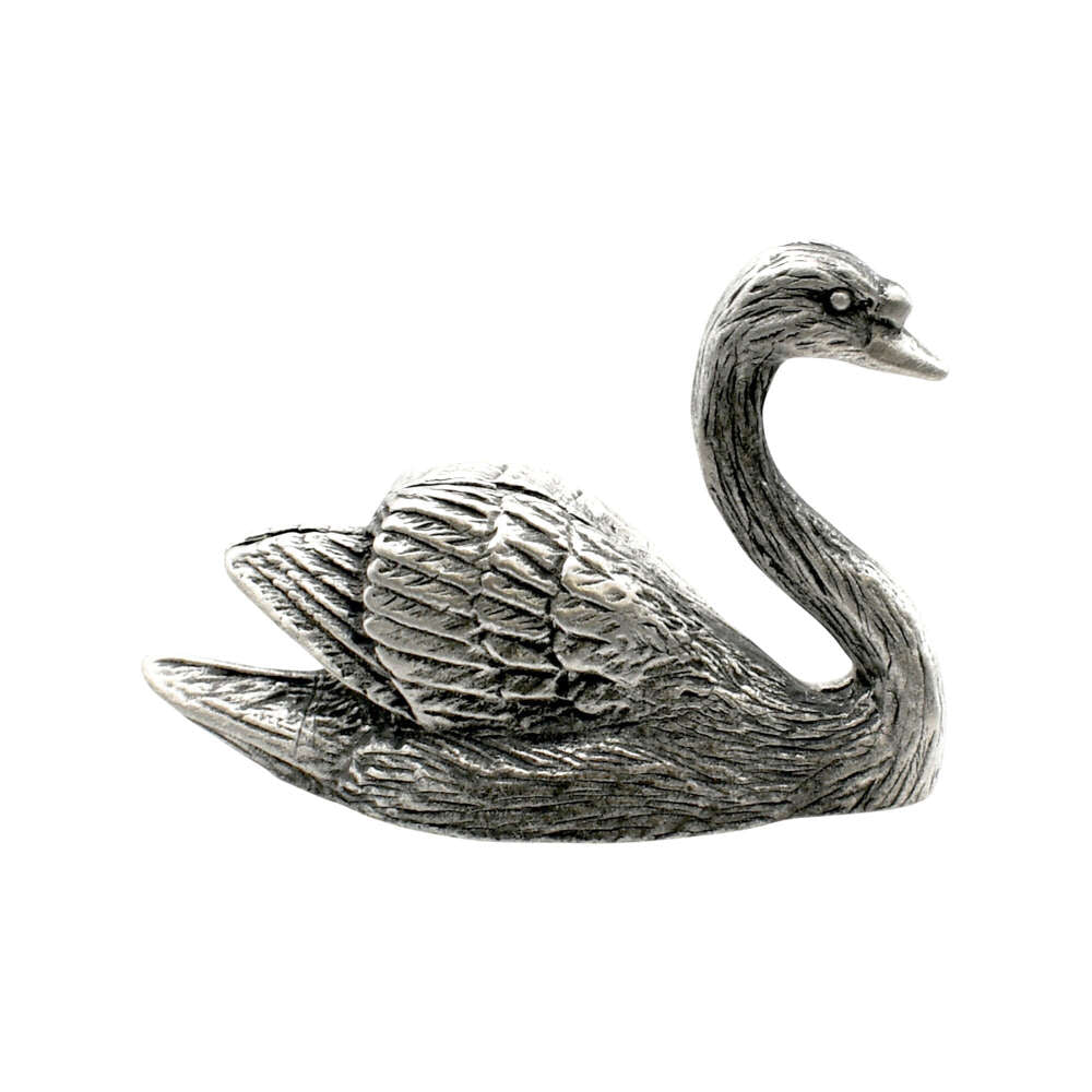 English-made pewter swan ornament – right-facing side view