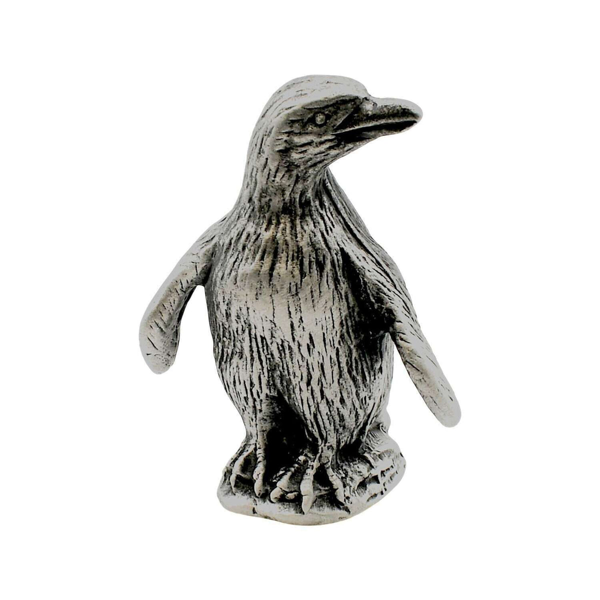 English-made pewter penguin figurine ornament front view, standing with flippers extended