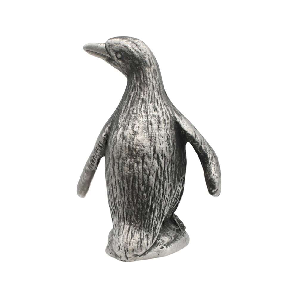 English-made pewter penguin ornament rear view with engraved feather detailing