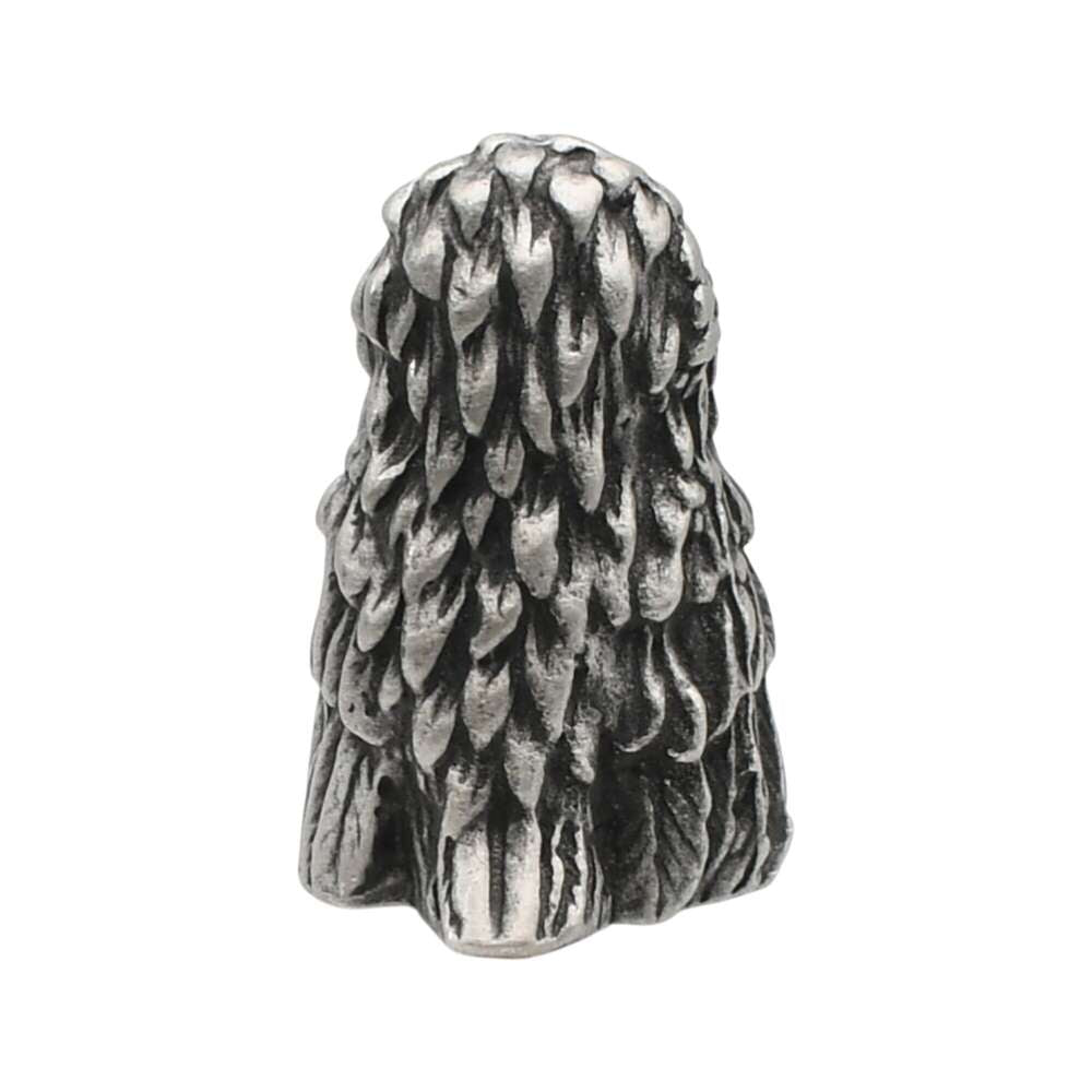 English-made pewter owl ornament, back view showing richly sculpted feather detail