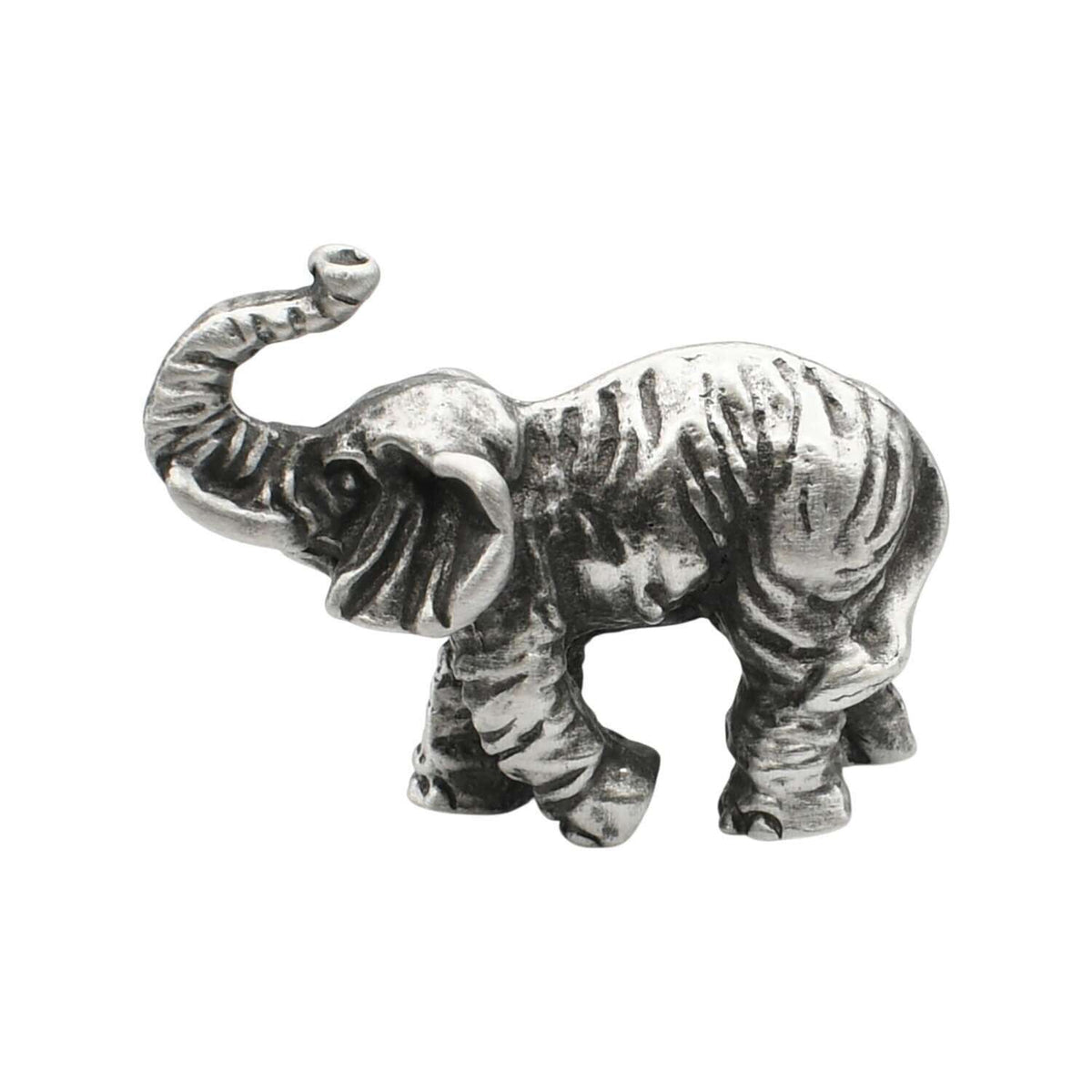 English-made pewter African elephant figurine ornament with raised trunk – first side view