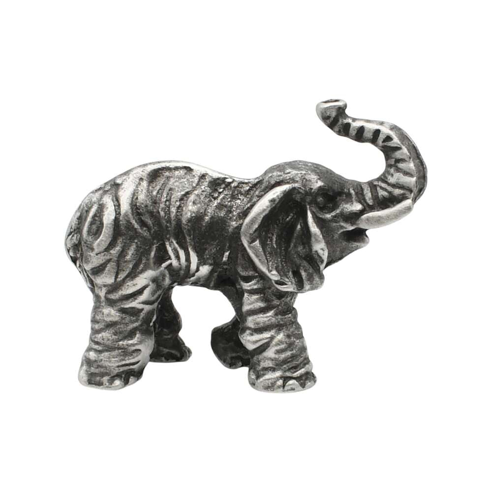 English-made pewter African elephant figurine ornament with raised trunk – opposite side view