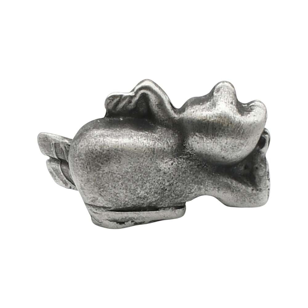 English-made pewter comic frog figurine ornament, rear view showing reclining pose