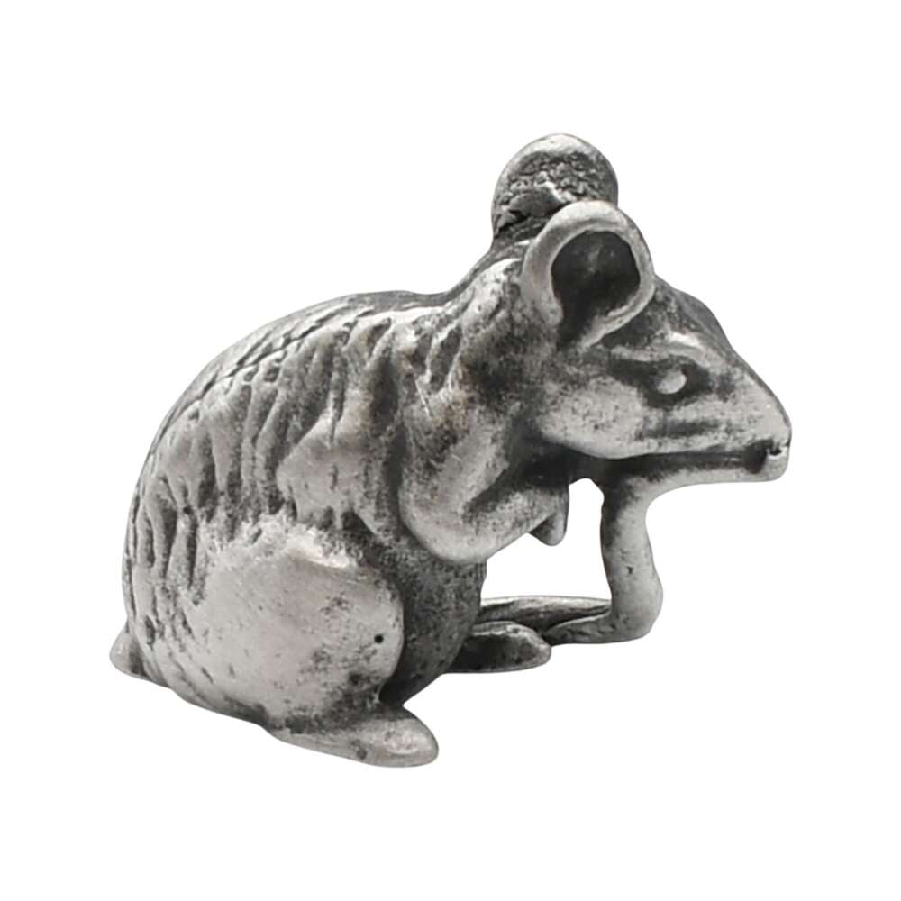 English-made pewter rat figurine ornament, opposite side view showing seated pose and long tail
