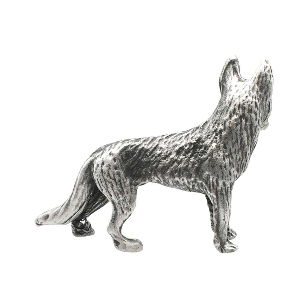 English-made pewter standing German Shepherd dog figurine, opposite side showing textured coat and long tail