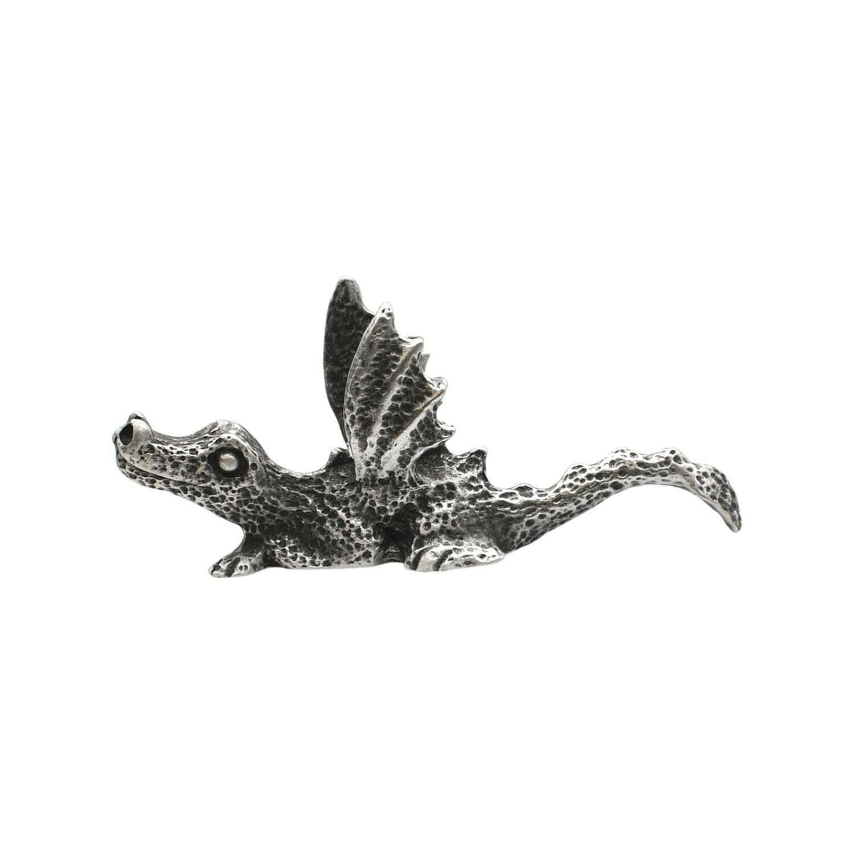 English made pewter laying dragon figurine ornament – resting dragon with raised wings and curved tail XCSORN068