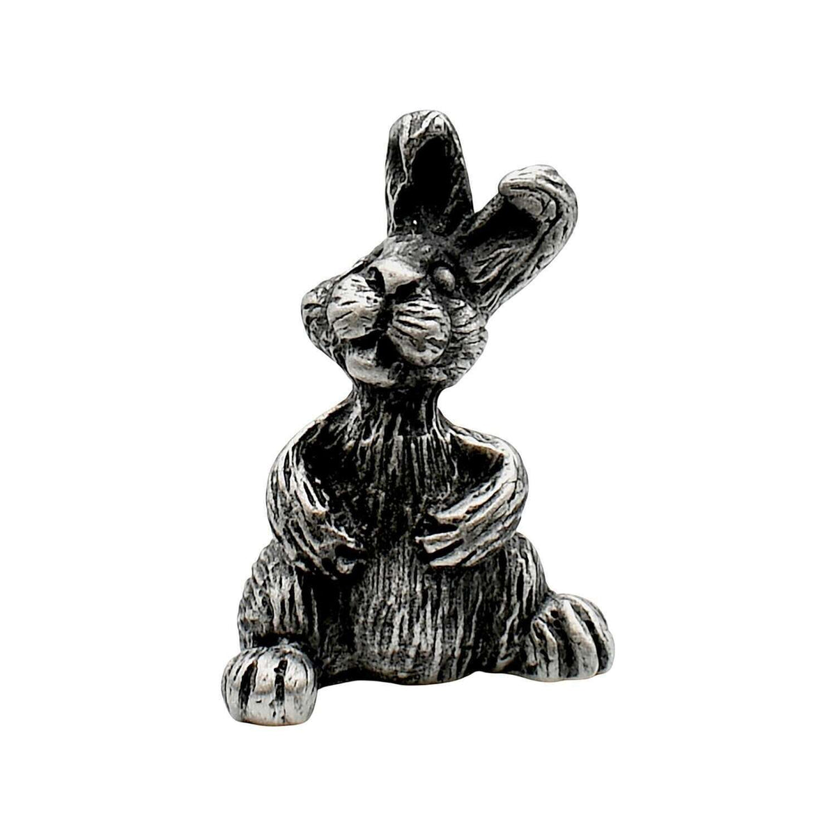 English made pewter Cute Rabbit figurine ornament sitting upright with long ears front view XCSORN073