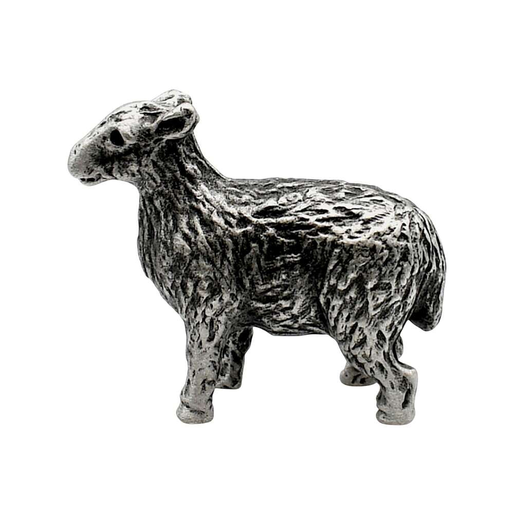 English made pewter farm yard sheep ornament side profile, detailed wool texture XCSORN074