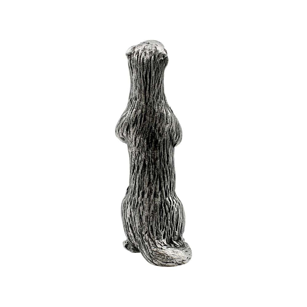 English made pewter meerkat figurine ornament rear view showing textured fur and tail XCSORN079