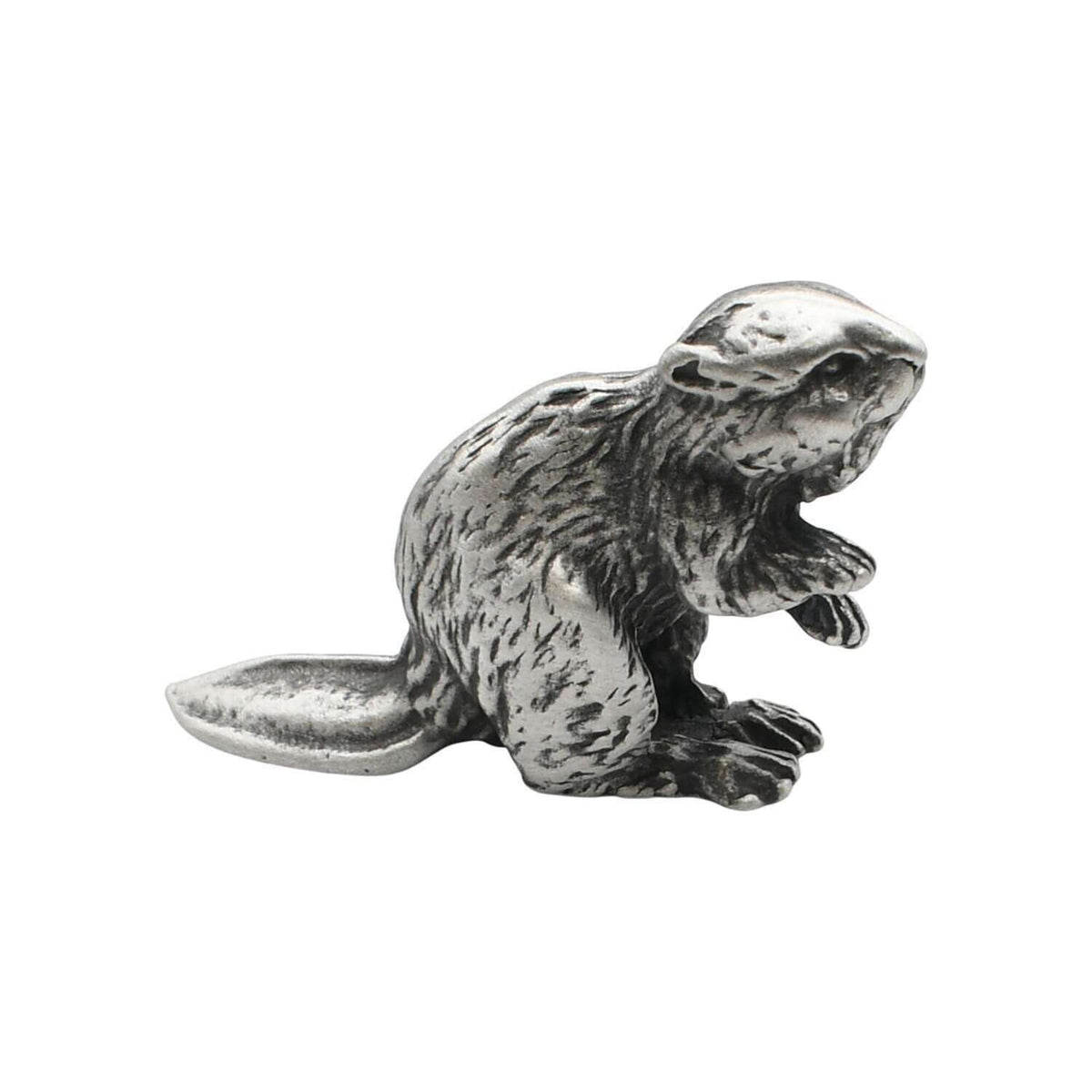 English-made pewter beaver figurine ornament with front paws raised and flat tail – first view XCSORN084