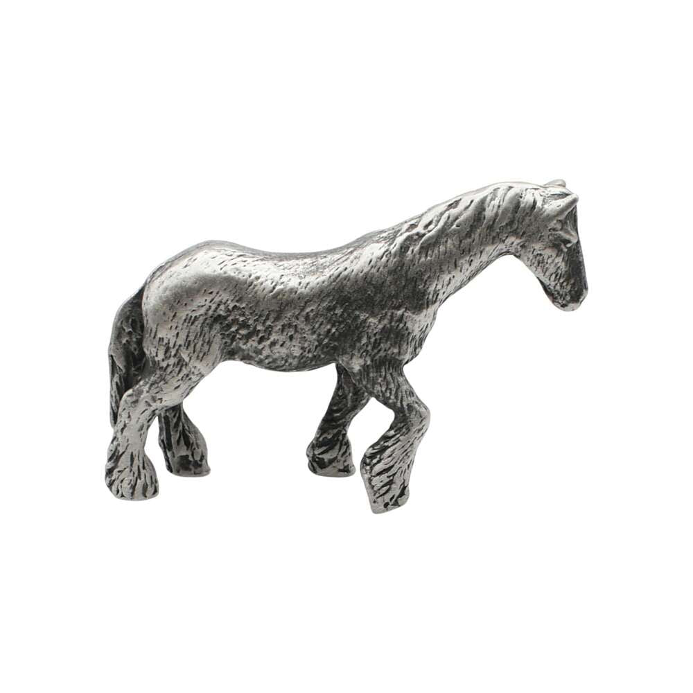 English made pewter Shire Horse figurine ornament opposite side showing flowing mane, tail and feathered legs XCSORN086