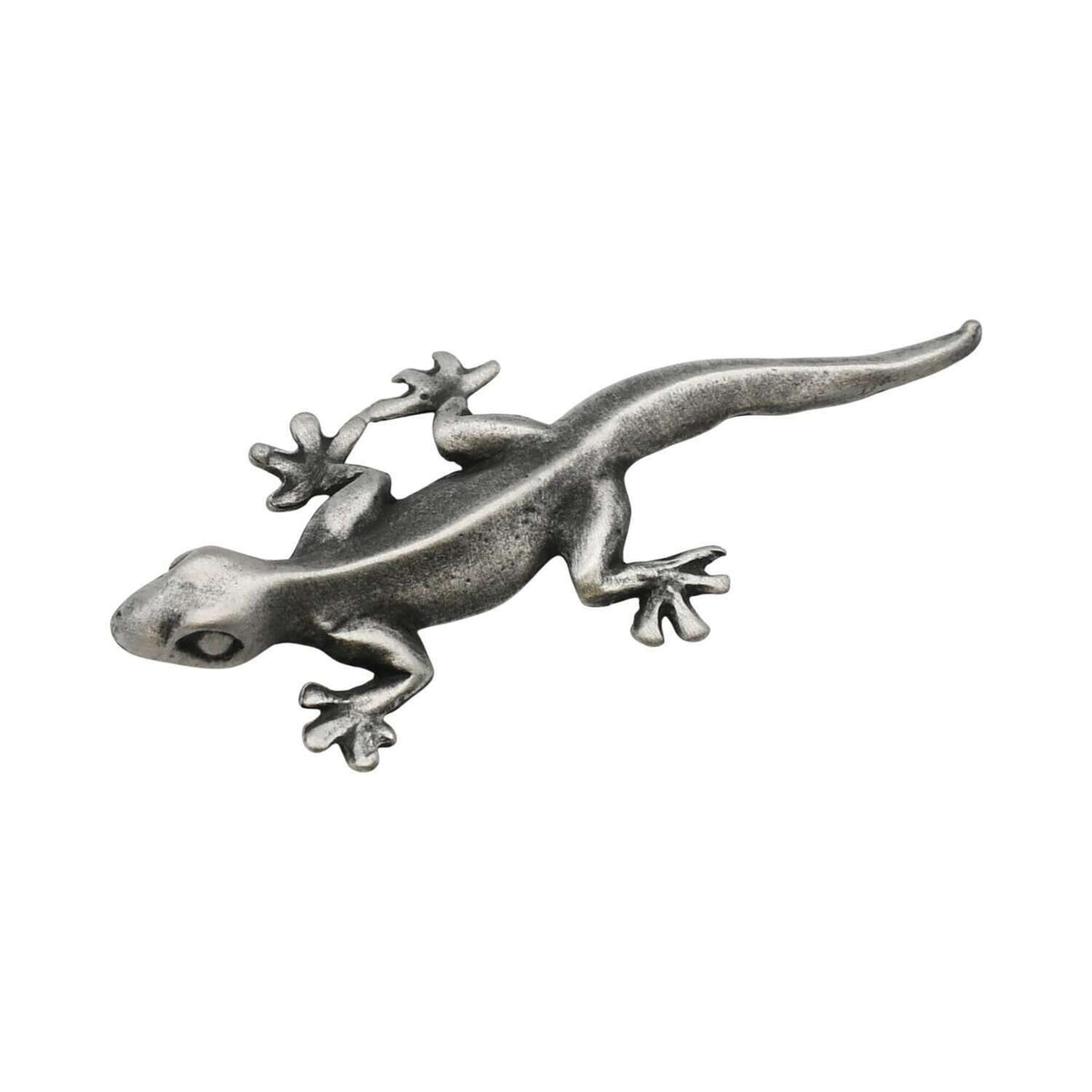 English made pewter lizard figurine ornament with long tail and splayed feet first view XCSORN093
