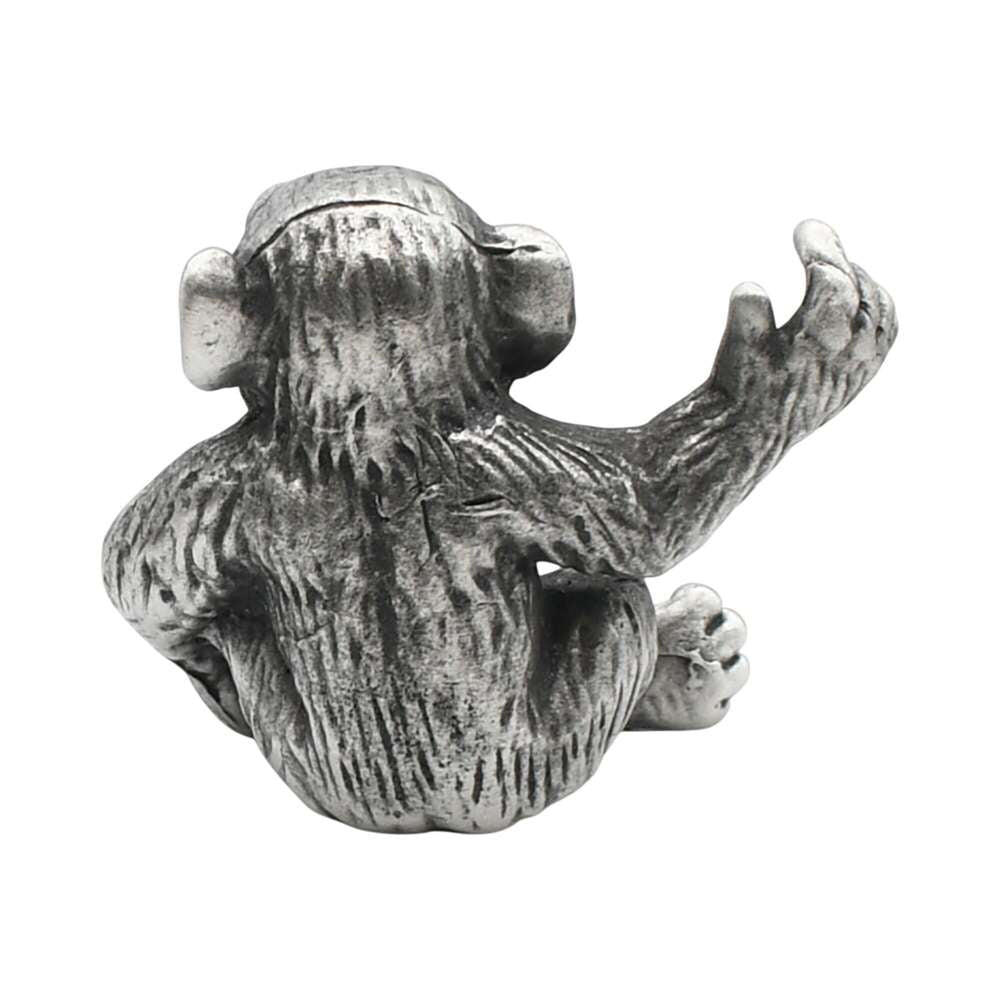 English made pewter chimpanzee ornament rear view showing sculpted fur and raised arm XCSORN094
