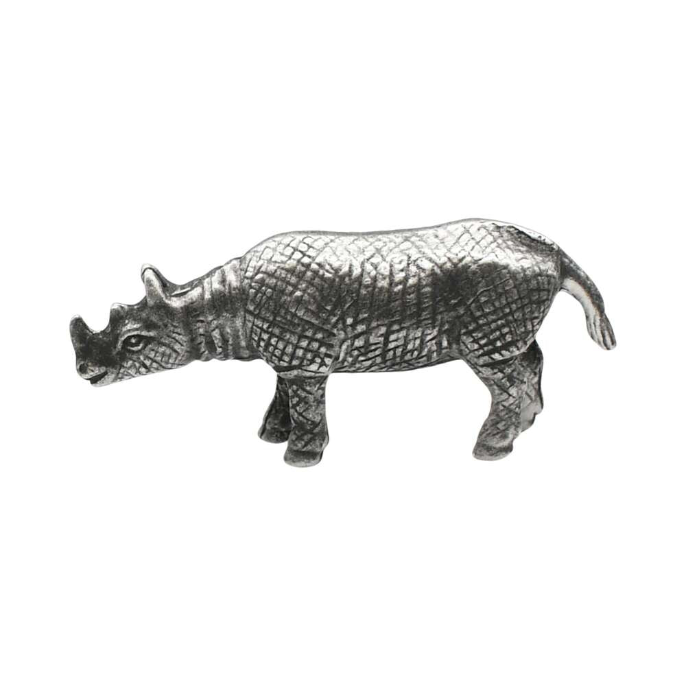 English made pewter Asian rhino ornament opposite side view highlighting sculpted skin folds XCSORN096