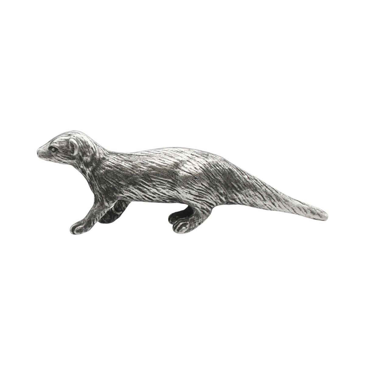 English-made pewter weasel figurine ornament walking with long body and tail, first side view XCSORN098