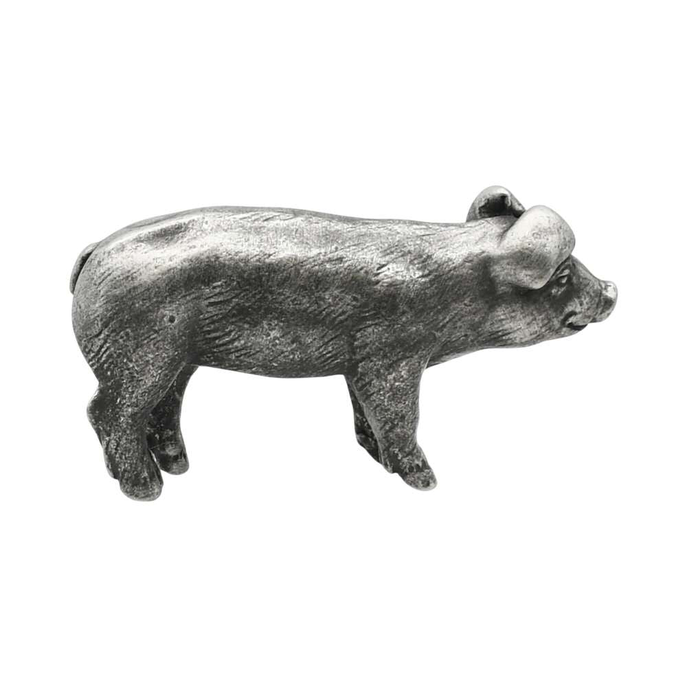 English made pewter farmyard pig figurine ornament opposite side view XCSORN099
