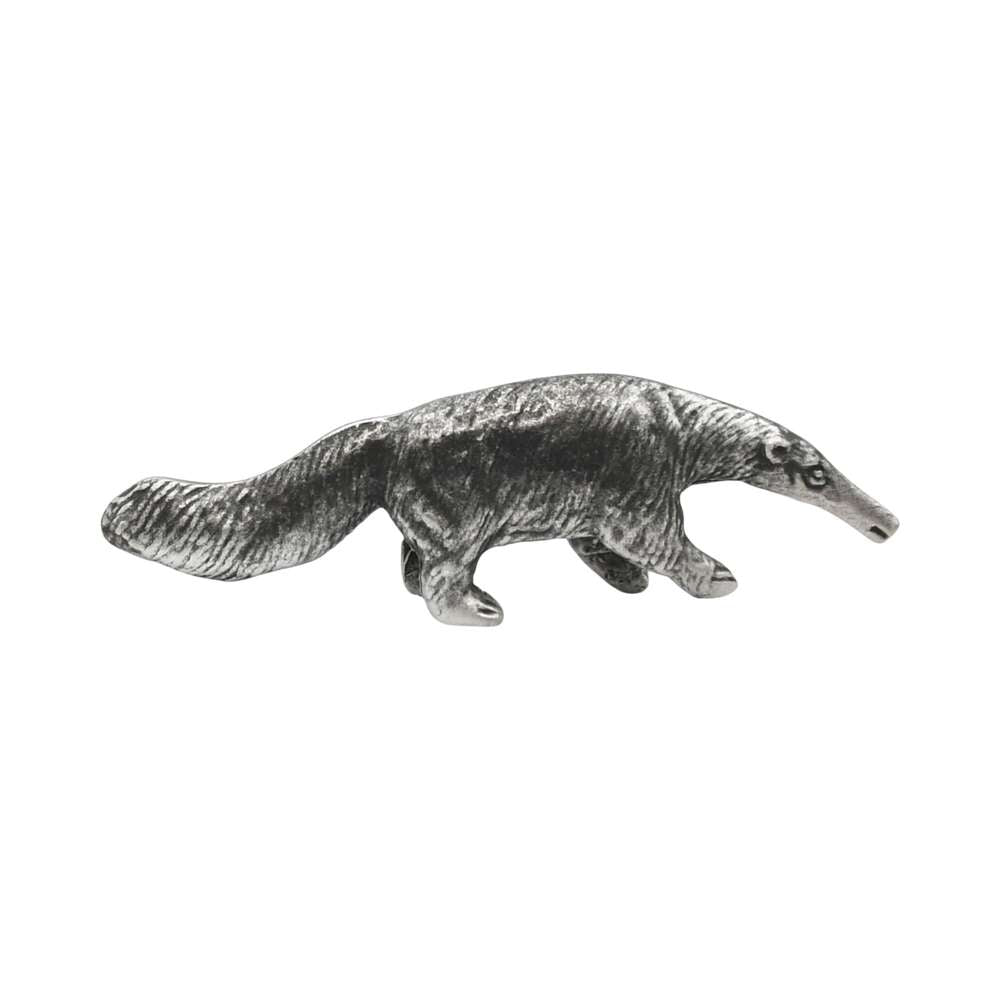 English-made pewter anteater ornament opposite profile showing fur texture and long tail XCSORN102