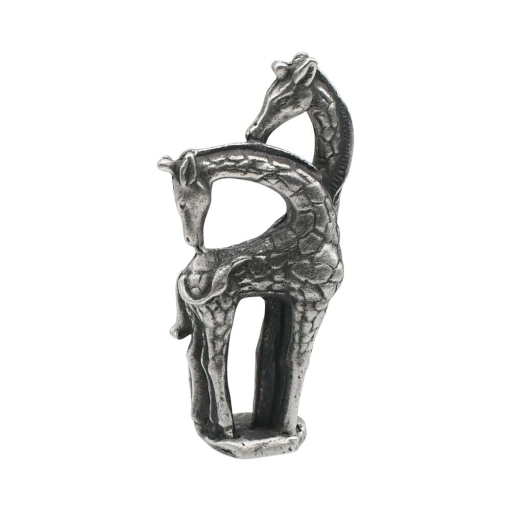 English made pewter two giraffes figurine ornament reverse view showing textured coats XCSORN103