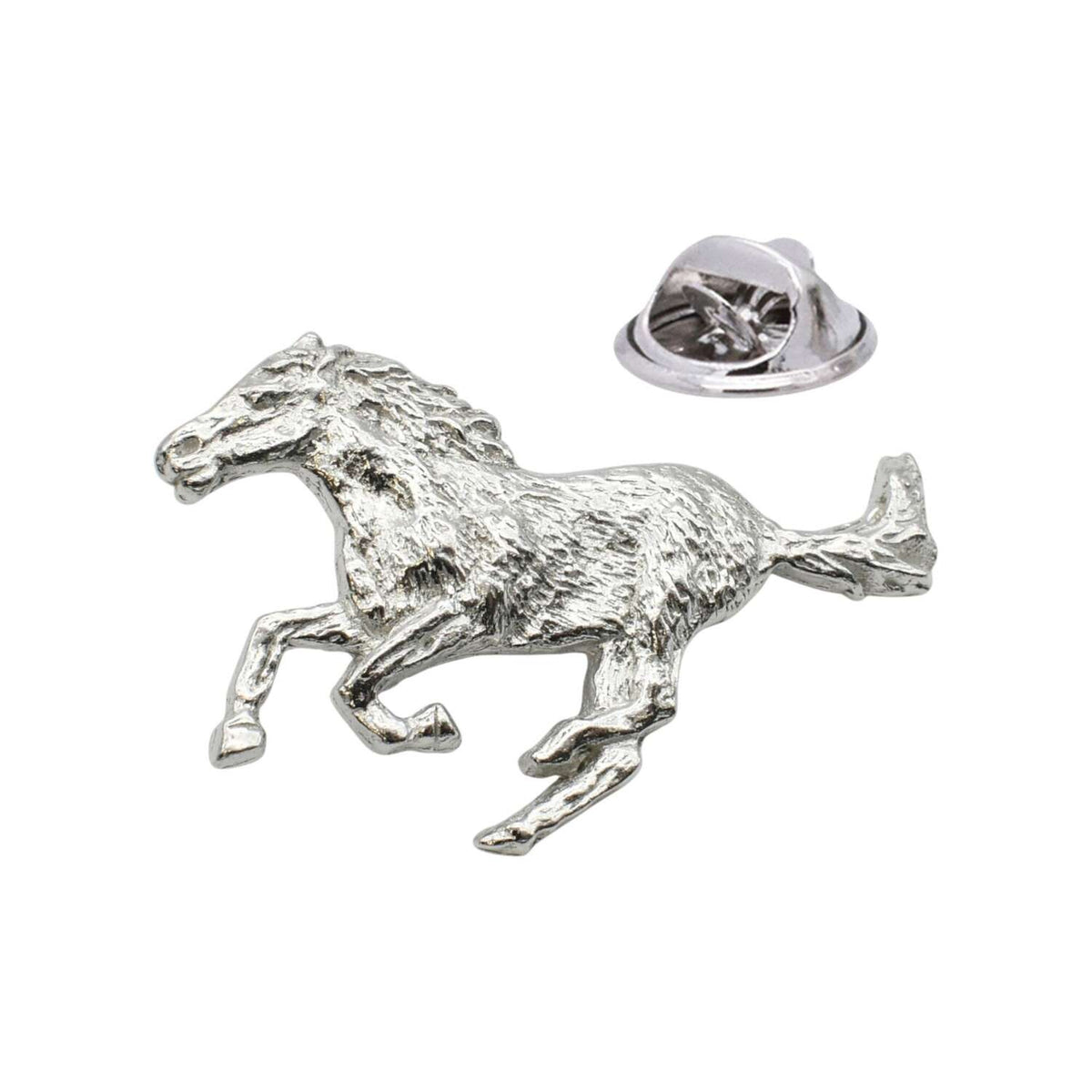 Shiny bright finish galloping horse pewter lapel pin badge with metal clutch fastening