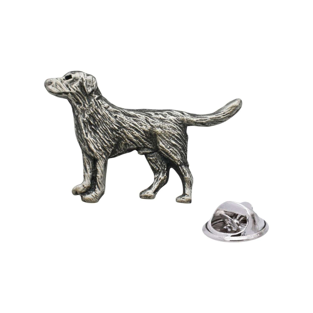 Antique silver finish Labrador Retriever dog lapel pin badge with butterfly clasp