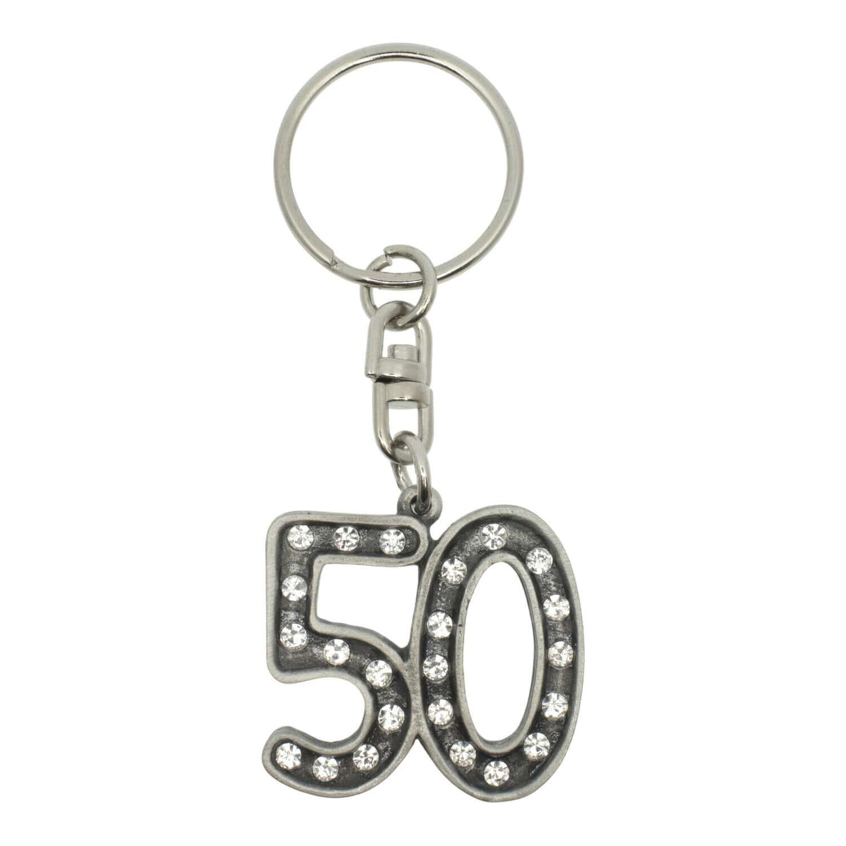 50th birthday pewter keyring with crystal accents