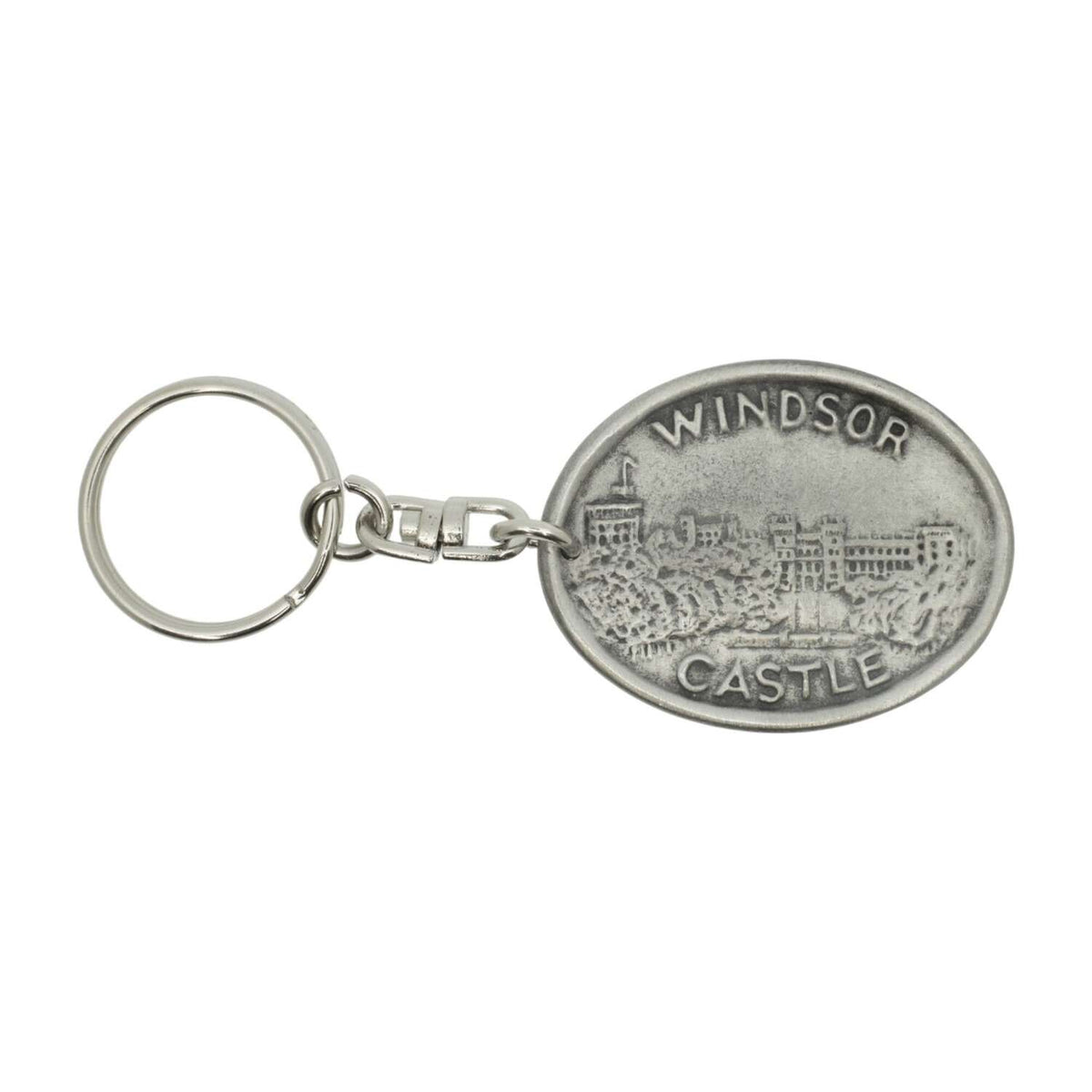 Windsor Castle oval pewter keyring on white background