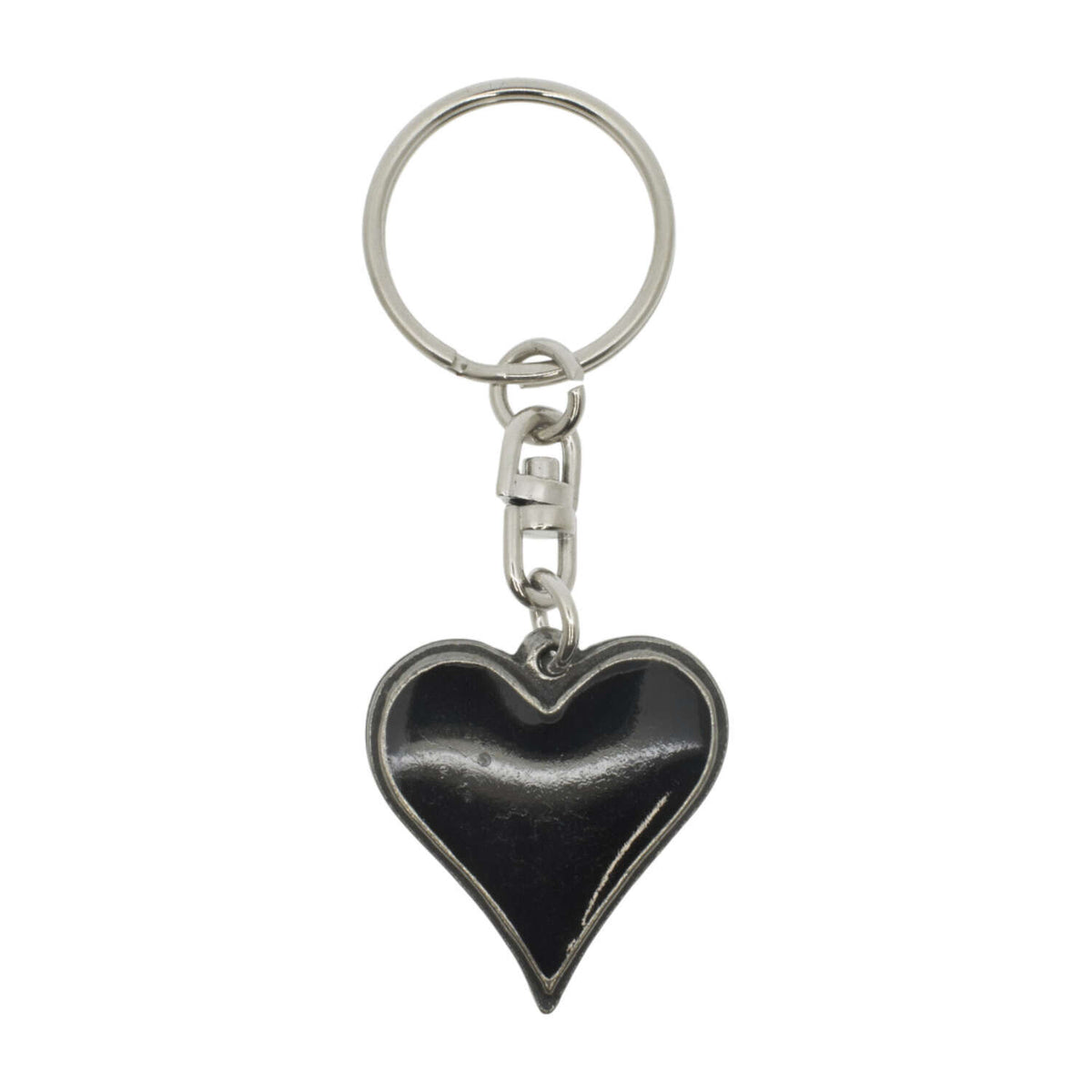 Black enamel heart pewter keyring